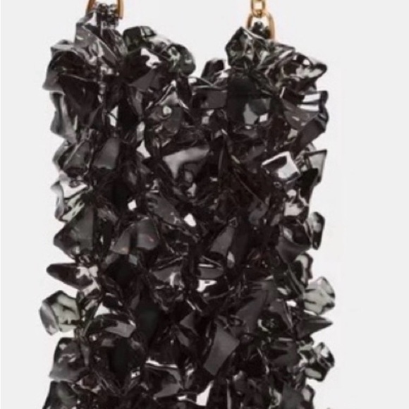 Zara Handbags - NWT $59 Zara Black Glossy Textured Black Crystal Handbag with Gold Chain